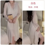 Guiruo Sexy Deep V with Chest Cushion Mesh Lace Pure Desire Backless Sleeping Dress Outer Robe Women's Home Suit Set 2241