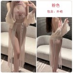 Guiruo Fun Lingerie Retro Perspective Belly Pocket Pure Desire Antique Style Long Sleeping Dress No Stripping temptation Uniform Set 3088