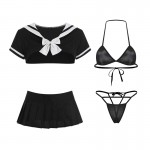 Guiruo Fun Lingerie Cute Dew Breast Sexy Hollow out Student Dress Temptation Pleated Skirt Three Point Uniform Set 1376