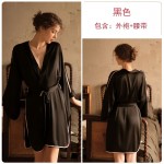 Guiruo Brand Spring/Summer New Women's Sexy Open Front Imitation Silk Spliced Mesh Side Split Sleeping Robe Home Furnishing 882