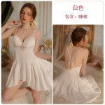 Guiruo Lazy Style Satin Face with Chest Cushion Perspective Lace Sexy V-Neck Cross Sleeping Dress Outer Robe Home Set J3208