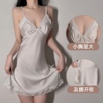 Guiruo Autumn and Winter New Lace Hanging Pajama Dress Women's Satin Sexy Deep V Split Pajama Home Suit Set 1538