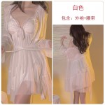 Guiruo Summer Pure Desire Mesh Perspective Temptation Chest Pads Gather Sweet Strap Sleeping Skirt Outer Robe Home Set 3181