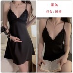 Guiruo Sexy Deep V with Chest Cushion Lace Up Open Back Satin Lace Pure Desire Temptation Private Women's Home Sleeping Dress 2621