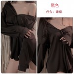 Guiruo Brand Pure Desire Sexy Boyfriend Style Shirt Deep V Loose Large Comfortable Solid Color Women's Homewear 1902