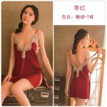 Guiruo Brand Cross border Spring/Summer Women's Sexy Suspended Sleeping Dress Lace Temptation Lace Up Outer Robe Home Suit Set 272