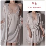 Guiruo Pajamas Sexy Deep V Lace Satin Solid Tone Suspended Nightwear, Nightgown, Bathrobe, Home Furnishing Set Sent on behalf of 245