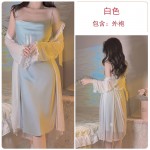 Guiruo Sexy Open Back Ice Silk Simple Sleeping Women's Clothing Open Back Suspended Sleeping Dress Outer Robe Women's Home Furnishing Set 3430