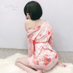 Guiruo Fun Underwear New Japanese Printed Kimono Sexy Hot Set Sexy Cardigan Chiffon Sleeping Dress 631