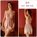 Guiruo Home Large Lace Sexy Deep V Open Back Pajamas Solid Color Suspended Nightgown Nightgown Home Suit 267