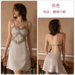 Guiruo Sexy Pajamas Women's Spring/Summer Satin Patch Lace Hanging Pajama Skirt Thin Home Suit Set Sent on behalf of 467