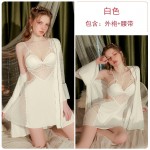 Guiruo Sexy Plus Chest Cushion Gather Pajamas Ice Silk Comfortable Sling Pajama Dress Outer Robe Women's Home Furnishing Set 2978