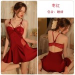 Jue Ruo Sexy Small Chest Show Large Steel Rim Chest Cushion Gathered Ice Silk Sling Sleeping Dress Outer Robe Home Suit Women's Set 3224