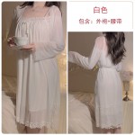 Guiruo Princess Style Soft Mesh Sweet Lace Loose and Comfortable Sling Sleeping Dress Outer Robe Home Suit Set 2373