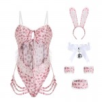 Guiruo Fun Lingerie Small Leopard Pattern Hollow out Seduction One Piece Dress Open Stop Rabbit Free Girl Uniform Sexy Set 1879