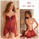 Guiruo Fun Lingerie Sexy Steel Ring Gathering Pajamas and Chest Pads Mesh Perspective Pajamas Home Suit Set 1333