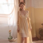 Guiruo brand sexy solid color with bra pad pajamas, mesh long drawstring pajamas, outerwear, home clothing set 2370