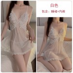 Ruo Ruo Sexy Deep V Mesh Perspective Embroidery Lace Cross Backless Women's Suspended Sleeping Dress Fun Set 1899