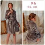 Guiruo Velvet Sexy Lapel Solid Color Waist Tie up Bathrobe Can Be Outworn Outer Robe Women's Home Fur Set P2819