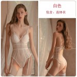 Guiruo Fun Lingerie Women's Sexy Lace Hanging Strap with Hidden Buckle Open Bra Pads One Piece Small Chest Perspective Set 1379