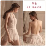 Guiruo Fun Underwear Sexy Open Back Sexy Hanging Neck Pajamas Mesh Perspective Nightwear Women's Home Furnishing Set 630