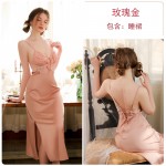 Guiruo Sexy Backless Temptation Lace up Ice Silk Pajama Chest Cushion Suspender Sleeping Dress Outer Robe Home Suit Set J2970