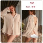 Guiruo Brand Sexy Backless Sexy Sexy Sleepwear Chiffon Perspective Sexy Shirt Women's Home Suit Set 2365