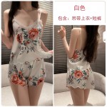 Guiruo Spring/Summer Printed Ice Silk Pajamas with Suspended Shorts Women's Two Piece Set Sweet and Comfortable Homewear Set 19179