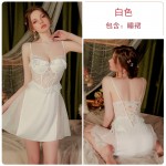 Guiruo Sexy Strap Temptation and Chest Cushion Gather Ice Silk Comfortable Sling Sleeping Dress Outer Robe Home Suit Set 3128