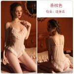 Guiruo Brand Sexy Mesh French Lace Perspective Concealed Buckle Open Range Bodysuit Outerwear Home Suit Set 1089