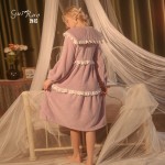 Guiruo Brand Flannel Doll Neck, Lace Splice, Pleated, Can be Outworn Nightwear, Women's Home Suit Set W2944