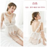 Guiruo Fun Underwear Sexy Lace Temptation Mesh Transparent Nightwear Hot Open Back Split Sleeping Dress Set 547