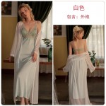 Guiruo Brand Sexy Suspended Sleeping Dress Deep V Open Back Long Dress Solid Comfortable Outer Robe Women's Home Furnishing Set Q2455