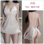 Guiruo Fun Lingerie Sexy Mesh Perspective Attractive Cross Leaky Back Sleeping Dress Lacing Strap Sleeping Dress Set 807