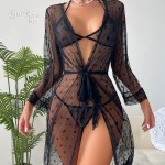 Guiruo Fun Lingerie Fragmented Flower Mesh Perspective Lace up Outer Robe Sexy Three Point Adult Sleeping Dress Set Foreign Trade 9185