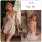 Guiruo New Autumn and Winter Women's Sexy Casual Suspender Sleeping Dress Chest Cushion Comfortable Outer Robe Backless Home Suit Set 2521