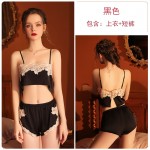 Guiruo brand satin patchwork lace suspender shorts two-piece suspender outerwear home clothing set issued on behalf of 1092