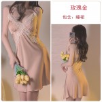 Guiruo Summer Ice Deep V Cross Lace with Chest Cushion Hanging Strap Sleeping Dress Lazy Outer Robe Home Suit Set 3789