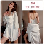 Guiruo brand sexy lace slit seductive pajamas, comfortable solid color suspender dress, outer robe, home clothing set 2057