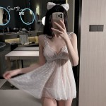 Guiruo Fun Lingerie Sexy Mesh Short Suspender Sleepwear One Size Pajamas Solid Color Uniform Set Issued on behalf of 1849