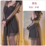 Guiruo Sexy Low Chest Perspective Lace and Chest Cushion Waist Closed Back Mesh Sleeping Dress Outer Robe Home Suit Set 3546