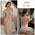 Guiruo Brand Pure Desire Style Lace Long Strap Sleeping Dress Outer Robe Ice Silk Comfortable Sweet Home Fur Set 2991