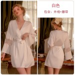 Guiruo Brand Sexy French Deep V Open Back Mesh Suspended Sleeping Dress Lace up Outer Robe Women's Homewear Set 1984