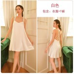 Guiruo Spring/Summer New Imitation Silk Women's Sexy Open Back Loose Thin Sling Sleepwear Sleepwear Home Furnishing 257