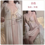 Guiruo Pure Desire Sweet Lace Satin Sexy Lace Split and Chest Cushion Sleeping Dress Outer Robe Home Suit Set 2726