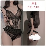 Guiruo Fun Underwear Sexy Deep V Lace Perspective Hollow out Temptation Open Crotch Free One Piece Uniform Set 3648