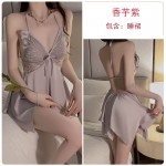 Guiruo Sexy Backless Temptation Ice Silk Pajamas Butterfly Perspective Sling Sleeping Dress Simple Outer Robe Home Furnishing P3945