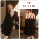 Guiruo Brand Women's Sexy Nightwear Velvet Strap Nightwear Open Back Temptation Nightwear Outer Robe Home Fur Set 1707