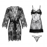 Guiruo Sexy Deep V Temptation Pajamas Sweet Lace Hot Strap Sleeping Dress Lace up Outer Robe Women's Home Fury Set