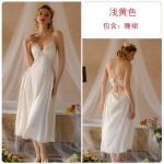 Guiruo satin surface with chest pad, spicy hollowed out waist, slim and elongated suspender nightgown, French home set J3283